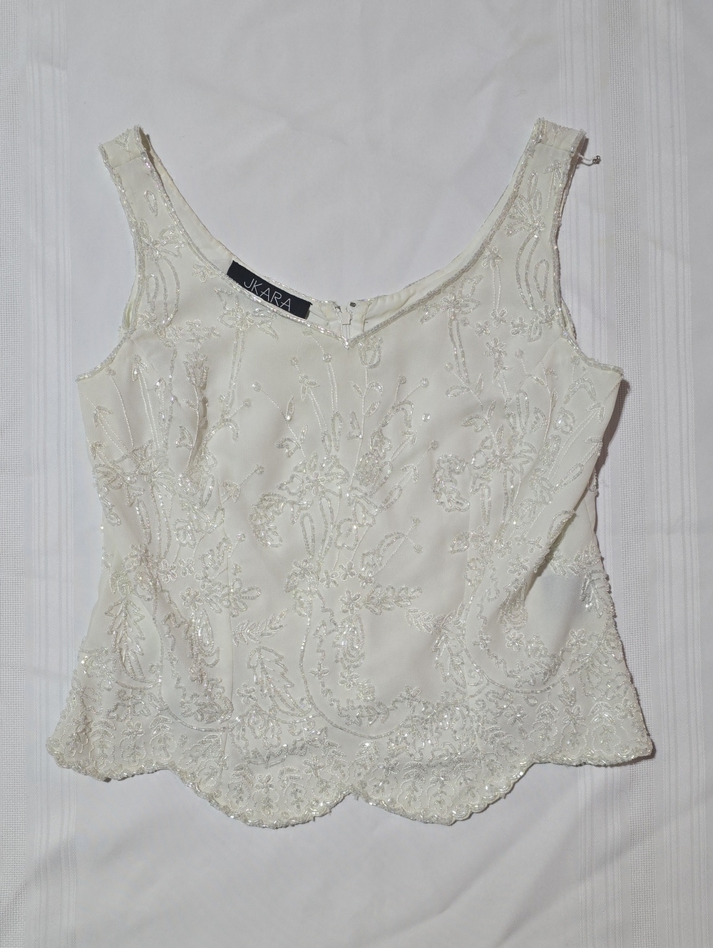 Women's 6 J Kara Ivory Beaded Floral Tank Top
